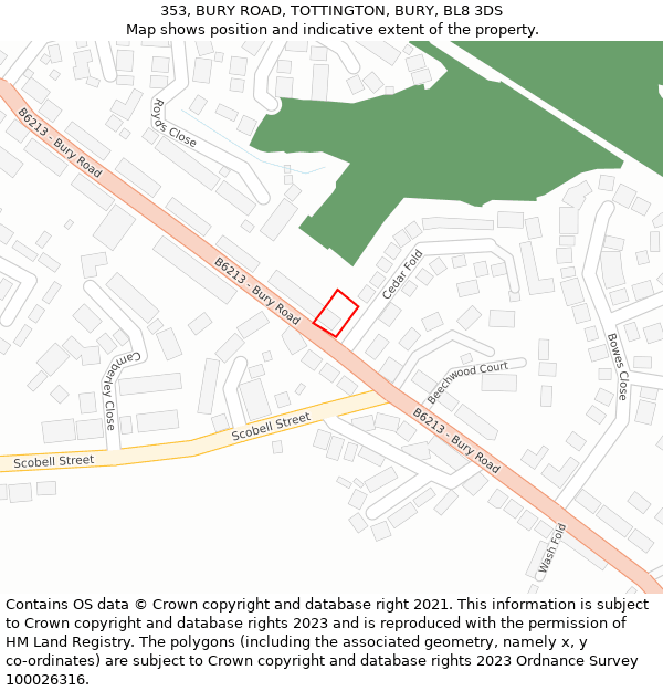 353, BURY ROAD, TOTTINGTON, BURY, BL8 3DS: Location map and indicative extent of plot