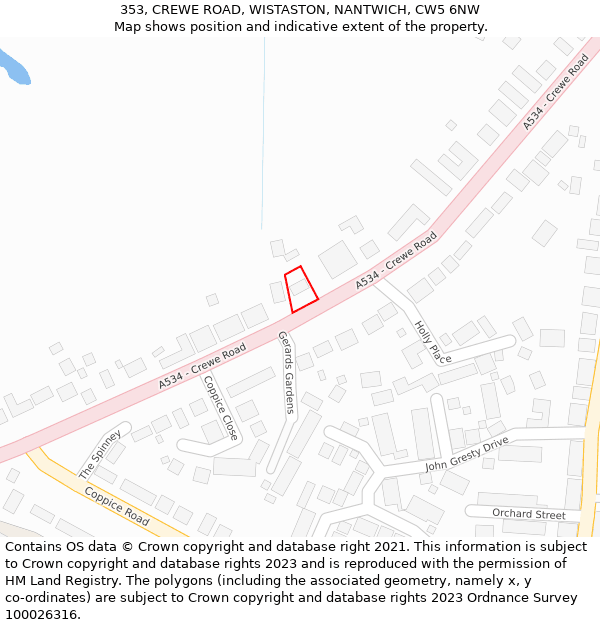 353, CREWE ROAD, WISTASTON, NANTWICH, CW5 6NW: Location map and indicative extent of plot