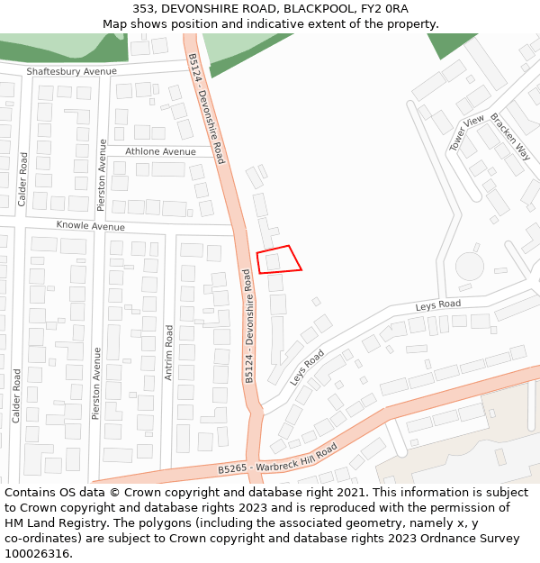 353, DEVONSHIRE ROAD, BLACKPOOL, FY2 0RA: Location map and indicative extent of plot