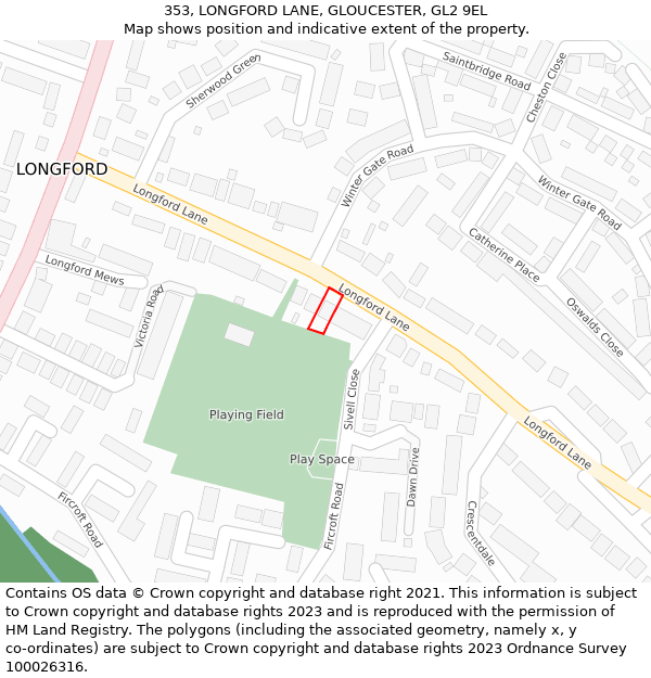 353, LONGFORD LANE, GLOUCESTER, GL2 9EL: Location map and indicative extent of plot