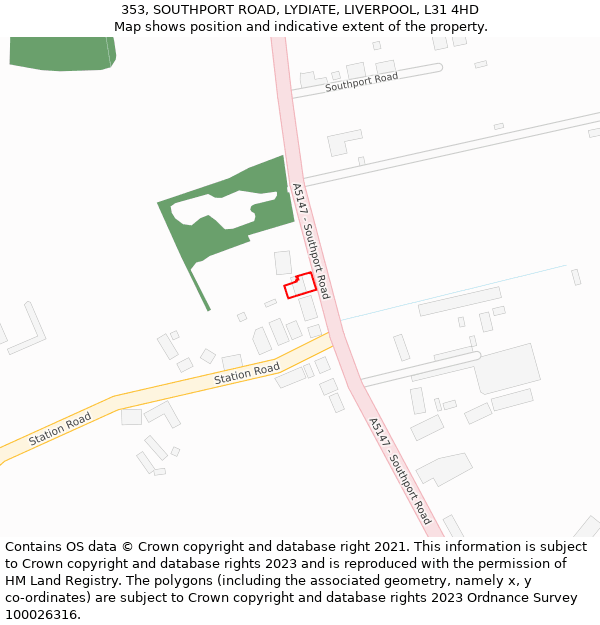 353, SOUTHPORT ROAD, LYDIATE, LIVERPOOL, L31 4HD: Location map and indicative extent of plot