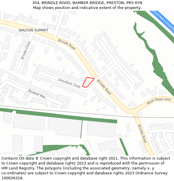 354, BRINDLE ROAD, BAMBER BRIDGE, PRESTON, PR5 6YN: Location map and indicative extent of plot