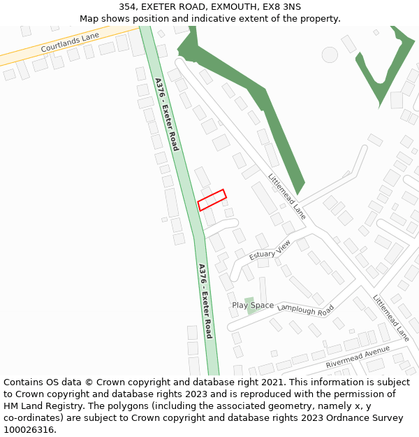 354, EXETER ROAD, EXMOUTH, EX8 3NS: Location map and indicative extent of plot