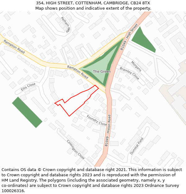 354, HIGH STREET, COTTENHAM, CAMBRIDGE, CB24 8TX: Location map and indicative extent of plot