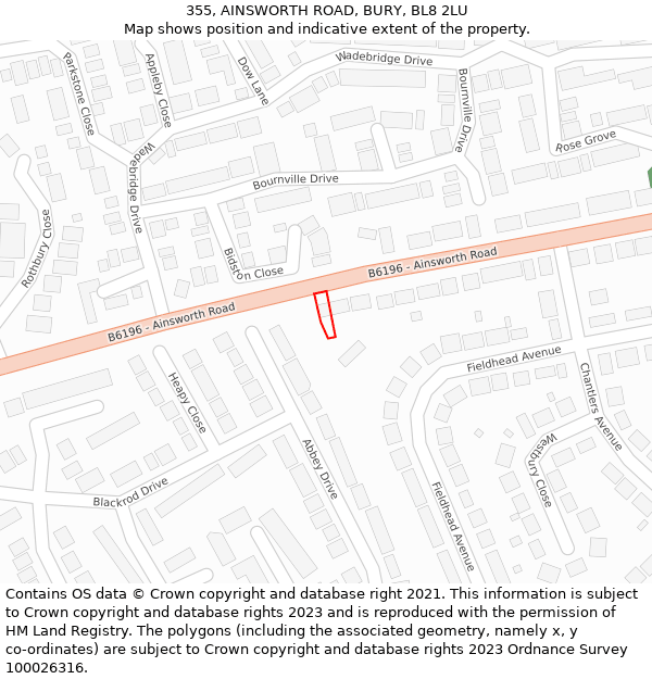 355, AINSWORTH ROAD, BURY, BL8 2LU: Location map and indicative extent of plot