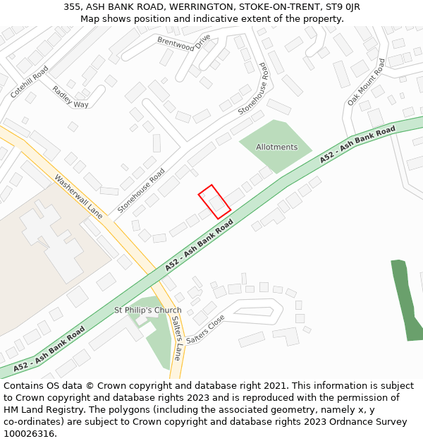 355, ASH BANK ROAD, WERRINGTON, STOKE-ON-TRENT, ST9 0JR: Location map and indicative extent of plot