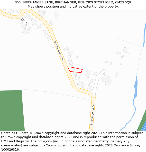 355, BIRCHANGER LANE, BIRCHANGER, BISHOP'S STORTFORD, CM23 5QR: Location map and indicative extent of plot