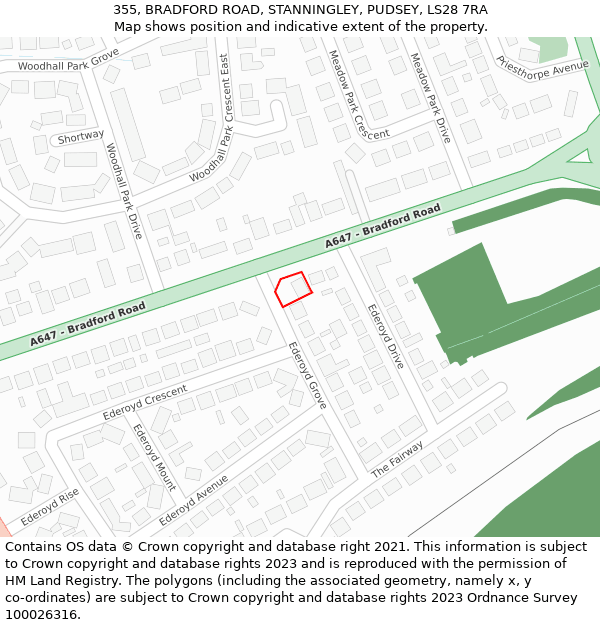 355, BRADFORD ROAD, STANNINGLEY, PUDSEY, LS28 7RA: Location map and indicative extent of plot