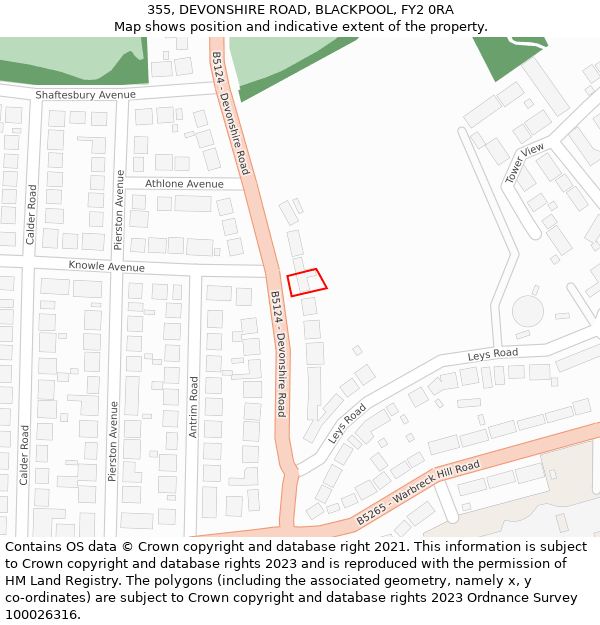 355, DEVONSHIRE ROAD, BLACKPOOL, FY2 0RA: Location map and indicative extent of plot