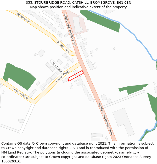 355, STOURBRIDGE ROAD, CATSHILL, BROMSGROVE, B61 0BN: Location map and indicative extent of plot