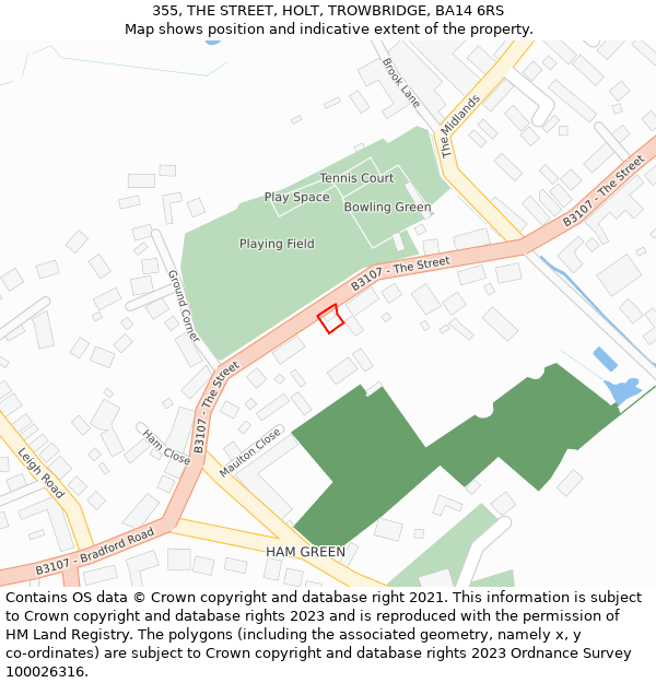 355, THE STREET, HOLT, TROWBRIDGE, BA14 6RS: Location map and indicative extent of plot