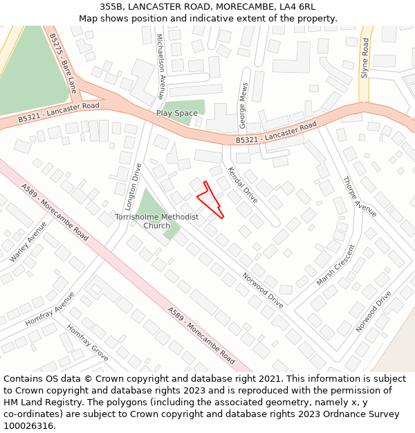 355B, LANCASTER ROAD, MORECAMBE, LA4 6RL: Location map and indicative extent of plot