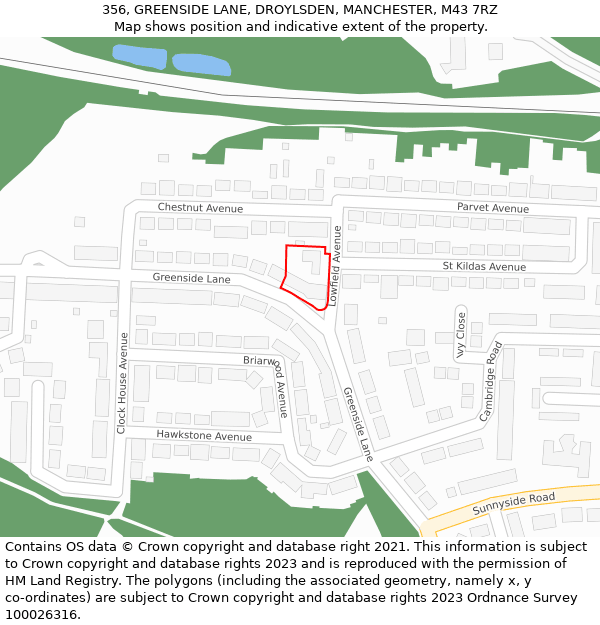 356, GREENSIDE LANE, DROYLSDEN, MANCHESTER, M43 7RZ: Location map and indicative extent of plot