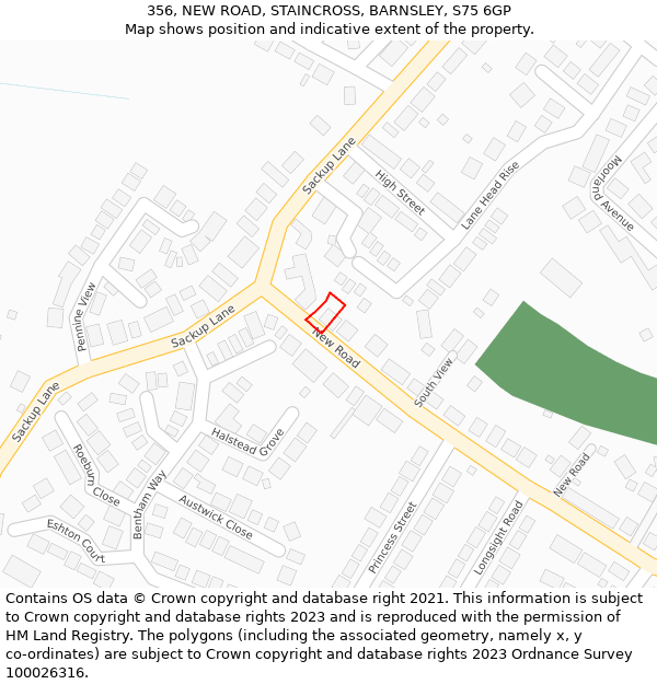 356, NEW ROAD, STAINCROSS, BARNSLEY, S75 6GP: Location map and indicative extent of plot