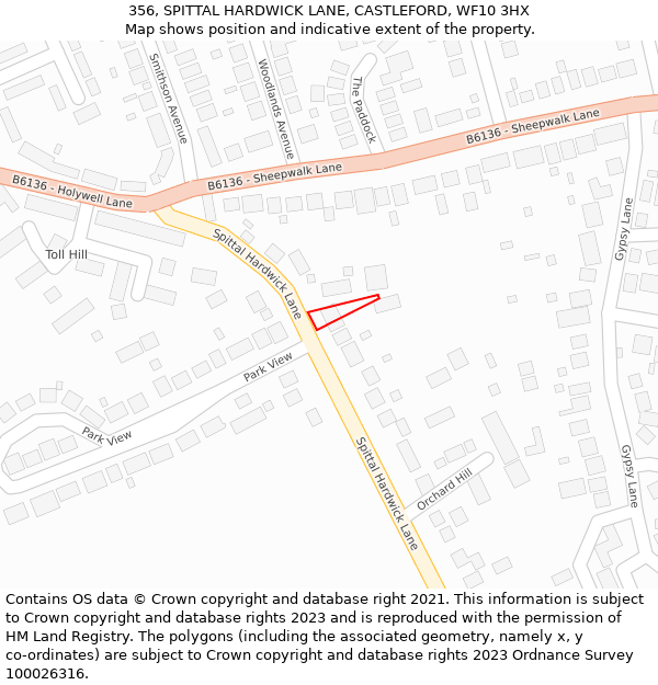 356, SPITTAL HARDWICK LANE, CASTLEFORD, WF10 3HX: Location map and indicative extent of plot