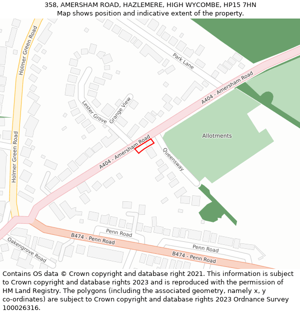 358, AMERSHAM ROAD, HAZLEMERE, HIGH WYCOMBE, HP15 7HN: Location map and indicative extent of plot