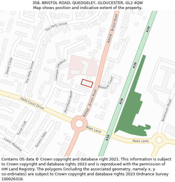 358, BRISTOL ROAD, QUEDGELEY, GLOUCESTER, GL2 4QW: Location map and indicative extent of plot