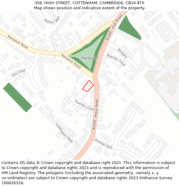 358, HIGH STREET, COTTENHAM, CAMBRIDGE, CB24 8TX: Location map and indicative extent of plot