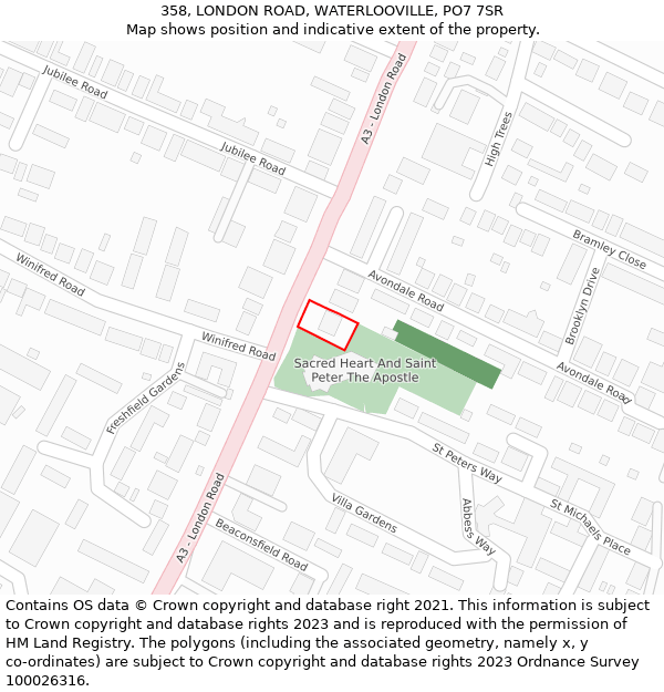 358, LONDON ROAD, WATERLOOVILLE, PO7 7SR: Location map and indicative extent of plot