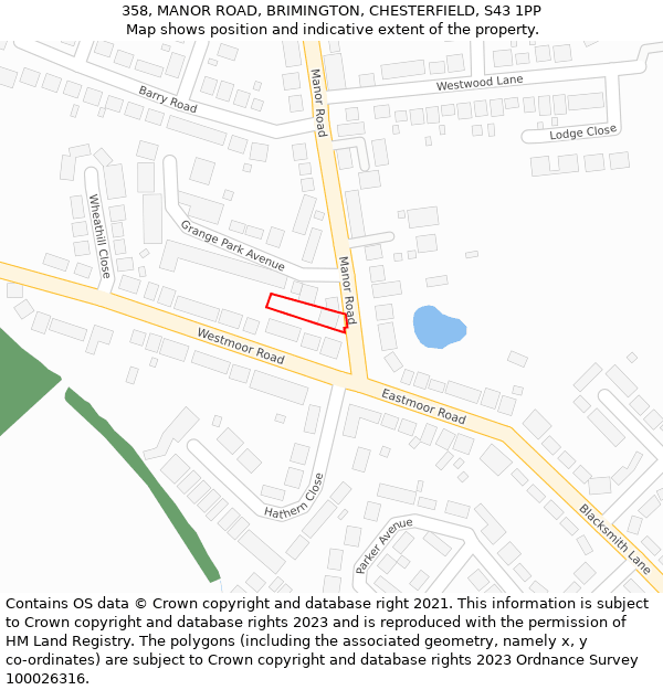 358, MANOR ROAD, BRIMINGTON, CHESTERFIELD, S43 1PP: Location map and indicative extent of plot