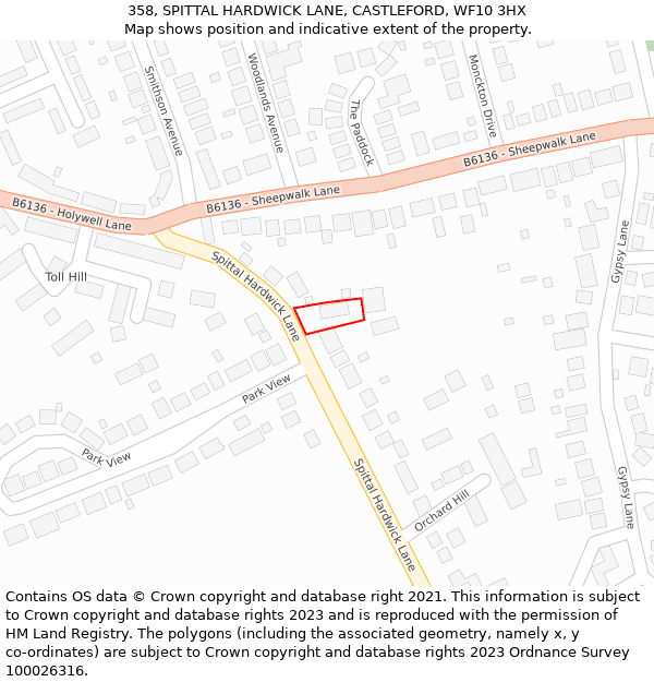 358, SPITTAL HARDWICK LANE, CASTLEFORD, WF10 3HX: Location map and indicative extent of plot