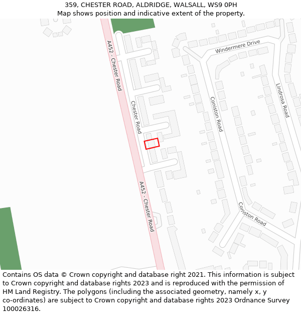 359, CHESTER ROAD, ALDRIDGE, WALSALL, WS9 0PH: Location map and indicative extent of plot