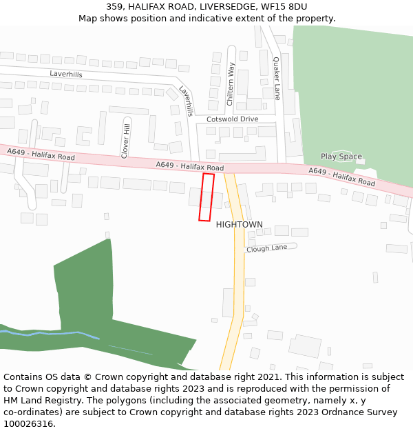 359, HALIFAX ROAD, LIVERSEDGE, WF15 8DU: Location map and indicative extent of plot