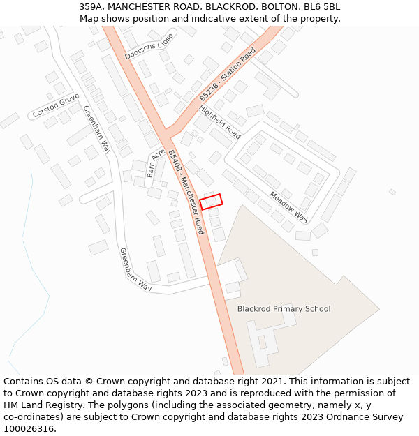 359A, MANCHESTER ROAD, BLACKROD, BOLTON, BL6 5BL: Location map and indicative extent of plot