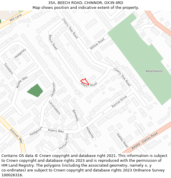 35A, BEECH ROAD, CHINNOR, OX39 4RD: Location map and indicative extent of plot