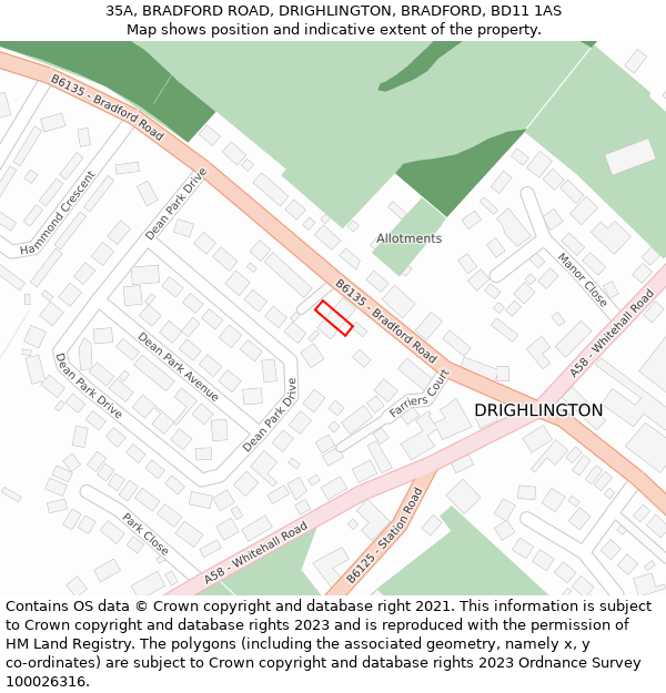 35A, BRADFORD ROAD, DRIGHLINGTON, BRADFORD, BD11 1AS: Location map and indicative extent of plot