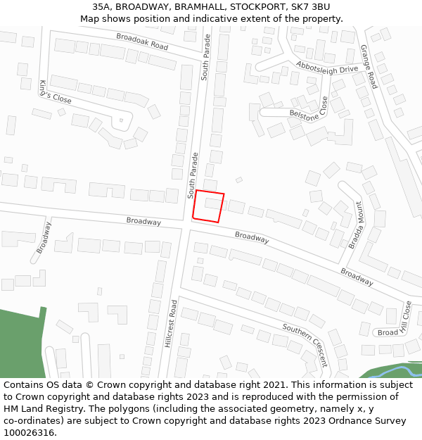 35A, BROADWAY, BRAMHALL, STOCKPORT, SK7 3BU: Location map and indicative extent of plot