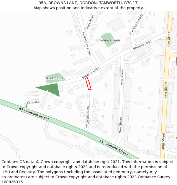 35A, BROWNS LANE, DORDON, TAMWORTH, B78 1TJ: Location map and indicative extent of plot