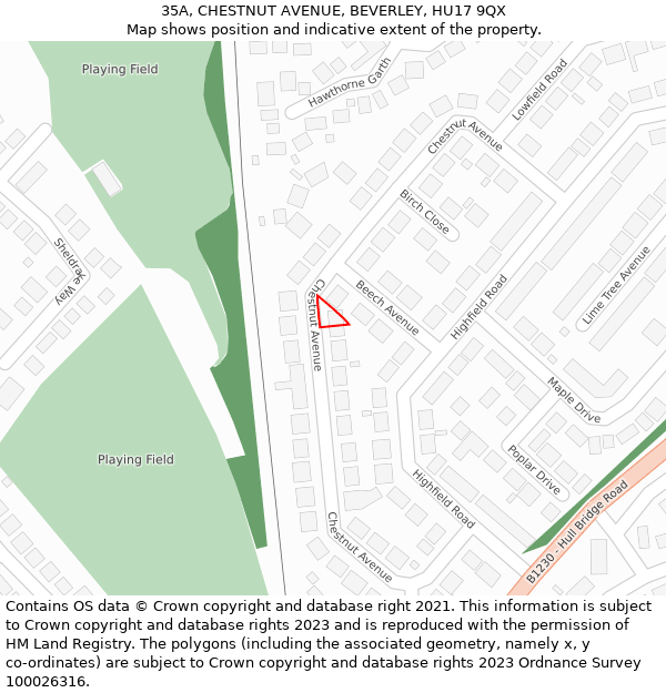 35A, CHESTNUT AVENUE, BEVERLEY, HU17 9QX: Location map and indicative extent of plot