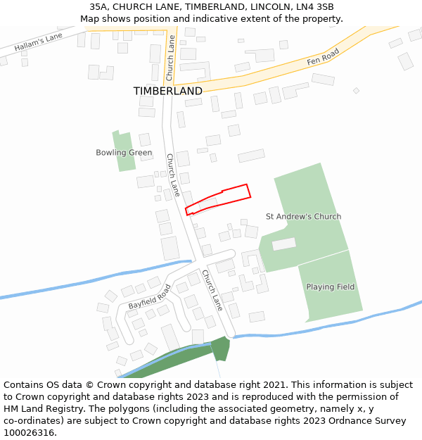 35A, CHURCH LANE, TIMBERLAND, LINCOLN, LN4 3SB: Location map and indicative extent of plot