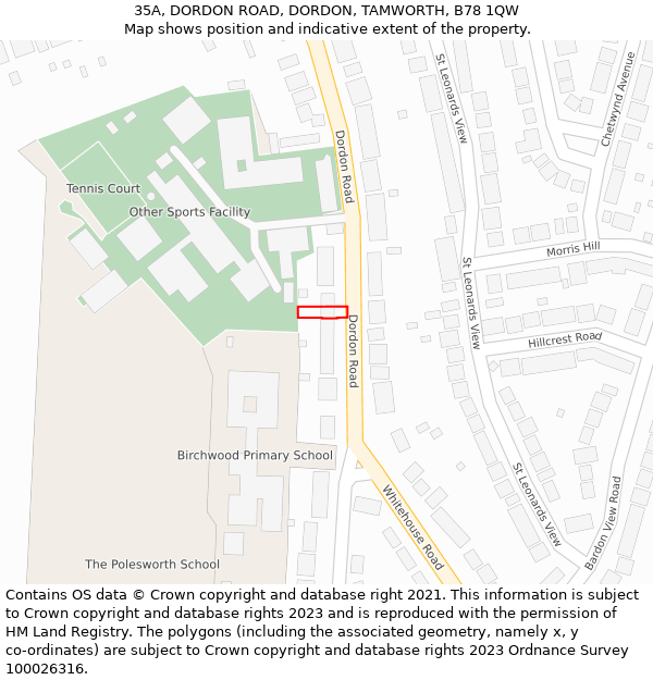 35A, DORDON ROAD, DORDON, TAMWORTH, B78 1QW: Location map and indicative extent of plot