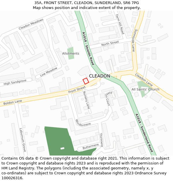 35A, FRONT STREET, CLEADON, SUNDERLAND, SR6 7PG: Location map and indicative extent of plot