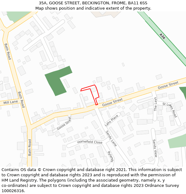 35A, GOOSE STREET, BECKINGTON, FROME, BA11 6SS: Location map and indicative extent of plot