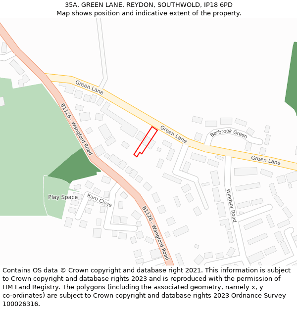 35A, GREEN LANE, REYDON, SOUTHWOLD, IP18 6PD: Location map and indicative extent of plot