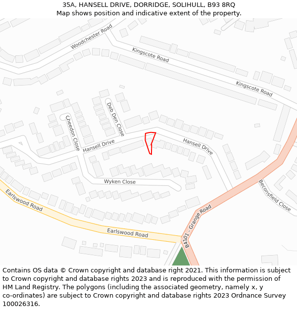 35A, HANSELL DRIVE, DORRIDGE, SOLIHULL, B93 8RQ: Location map and indicative extent of plot