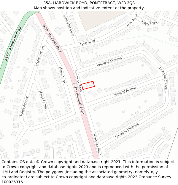 35A, HARDWICK ROAD, PONTEFRACT, WF8 3QS: Location map and indicative extent of plot