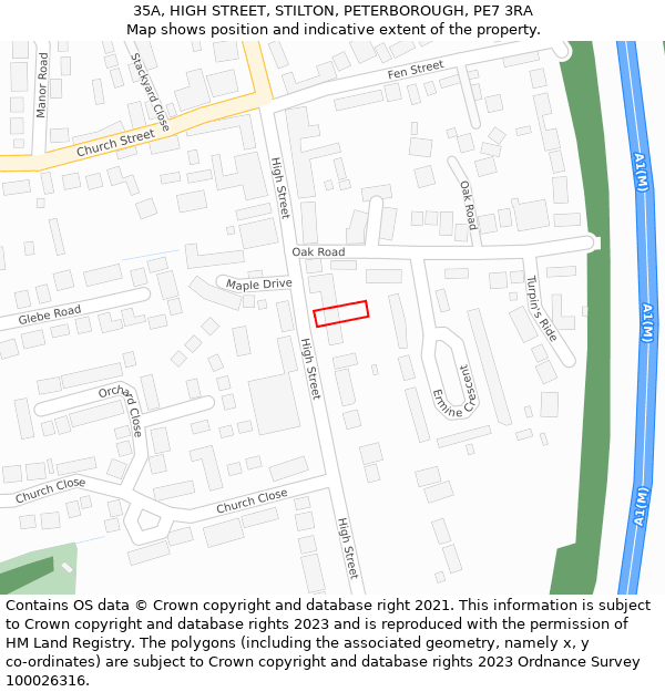 35A, HIGH STREET, STILTON, PETERBOROUGH, PE7 3RA: Location map and indicative extent of plot