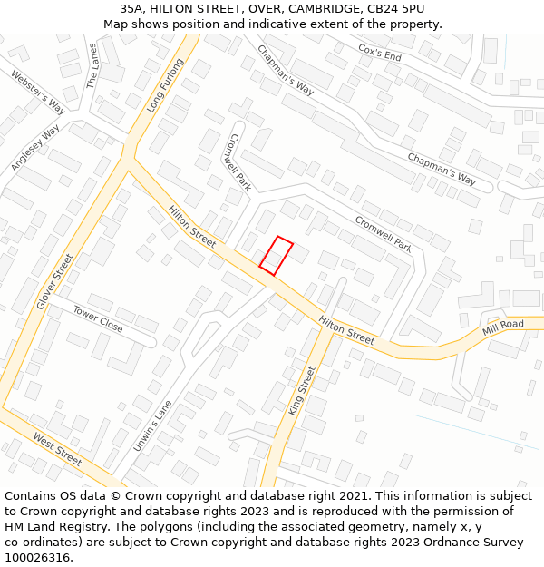 35A, HILTON STREET, OVER, CAMBRIDGE, CB24 5PU: Location map and indicative extent of plot