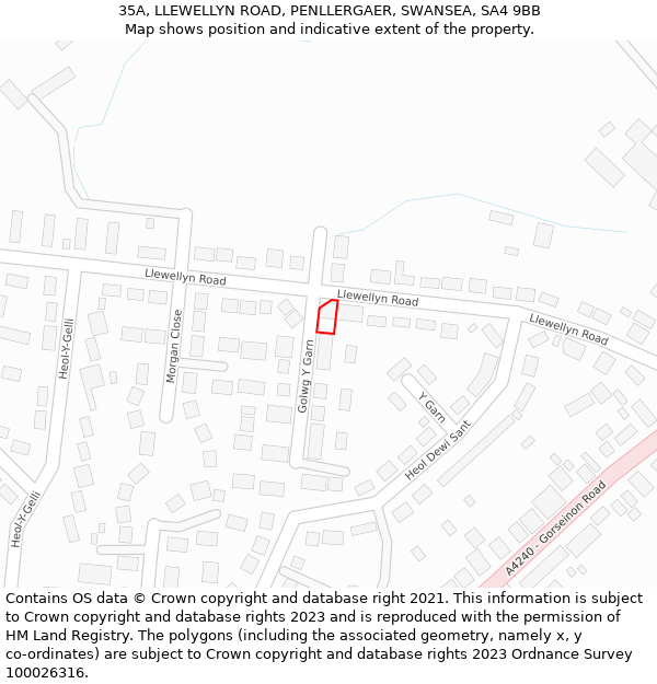 35A, LLEWELLYN ROAD, PENLLERGAER, SWANSEA, SA4 9BB: Location map and indicative extent of plot