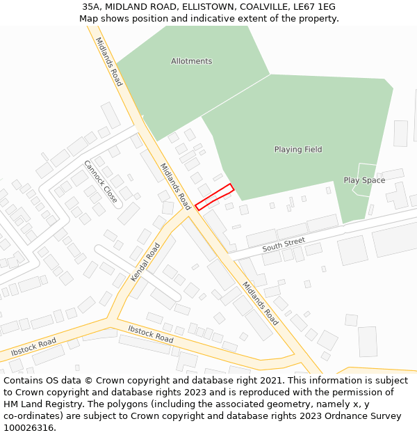 35A, MIDLAND ROAD, ELLISTOWN, COALVILLE, LE67 1EG: Location map and indicative extent of plot