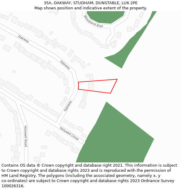 35A, OAKWAY, STUDHAM, DUNSTABLE, LU6 2PE: Location map and indicative extent of plot