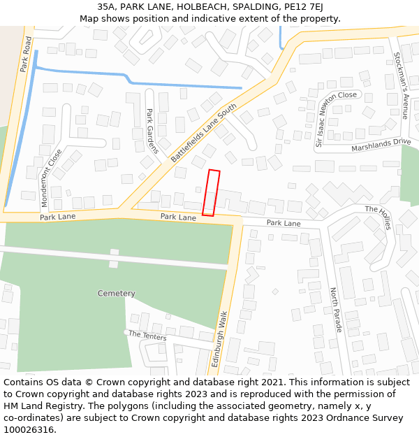 35A, PARK LANE, HOLBEACH, SPALDING, PE12 7EJ: Location map and indicative extent of plot