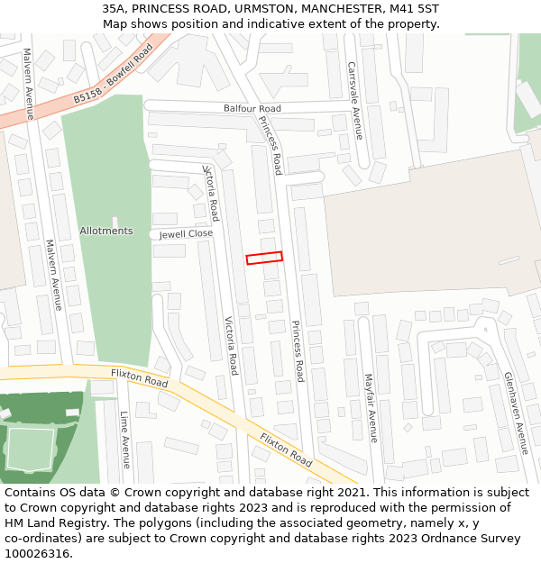 35A, PRINCESS ROAD, URMSTON, MANCHESTER, M41 5ST: Location map and indicative extent of plot
