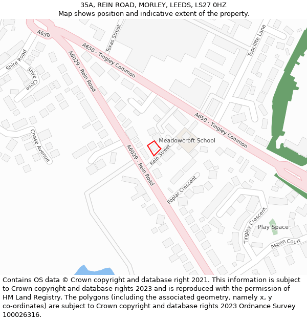 35A, REIN ROAD, MORLEY, LEEDS, LS27 0HZ: Location map and indicative extent of plot