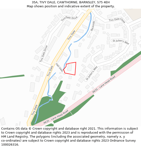 35A, TIVY DALE, CAWTHORNE, BARNSLEY, S75 4EH: Location map and indicative extent of plot