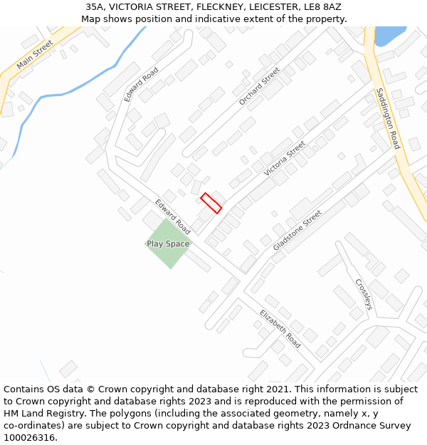 35A, VICTORIA STREET, FLECKNEY, LEICESTER, LE8 8AZ: Location map and indicative extent of plot